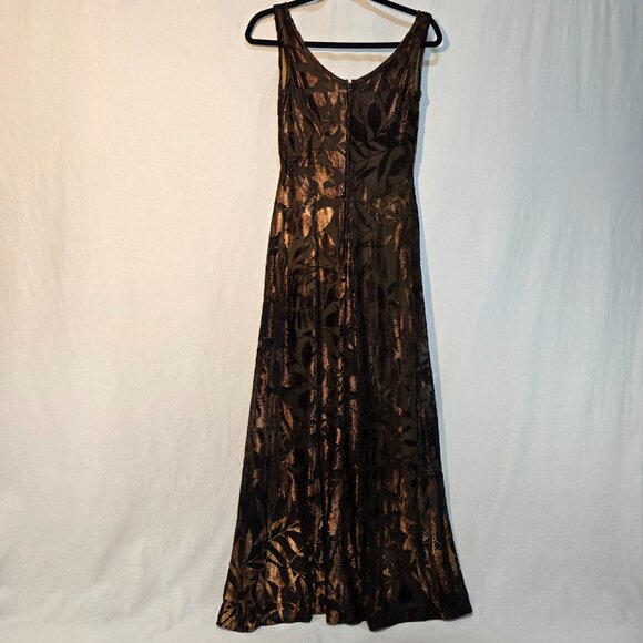 TADASHI Vintage Y2K Black Brown Crushed Velvet Floral Babydoll Maxi Dress Size S - Picture 2 of 15